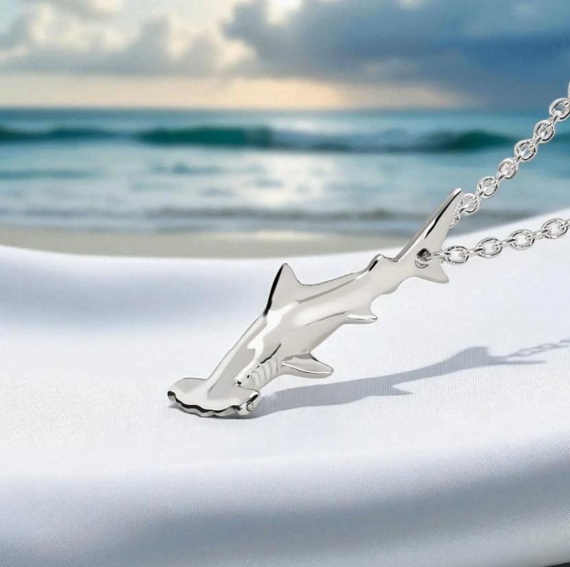 Roland St John mini hammerhead shark pewter necklace on 18-inch chain