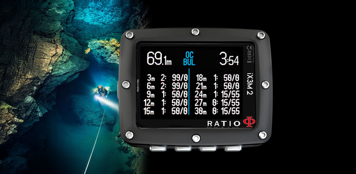 Ratio IX3M 2 Tech+ dive computer display detail