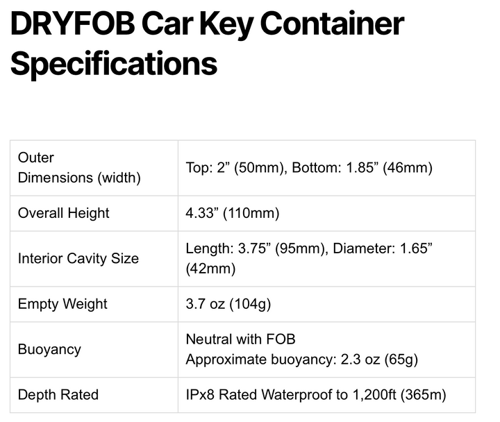 DryFob Waterproof Car Key Containers for Scuba Diving