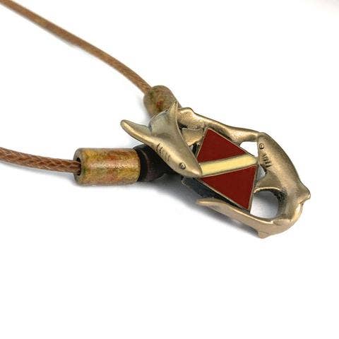 Roland St John circling sharks bronze necklace with beads on 20-inch chain