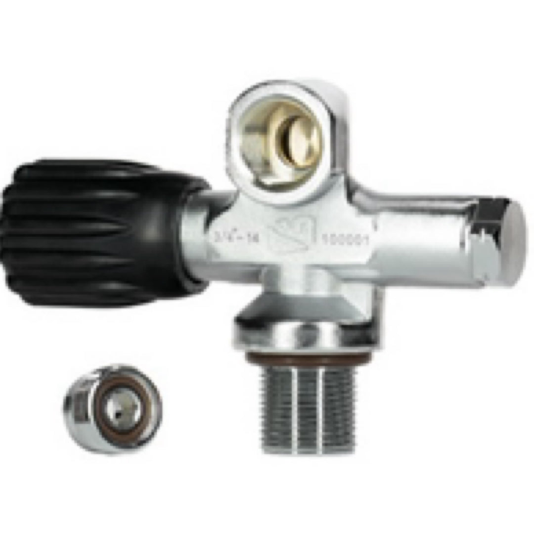 Dive Rite left-hand chrome-plated brass tank valve for doubles manifold
