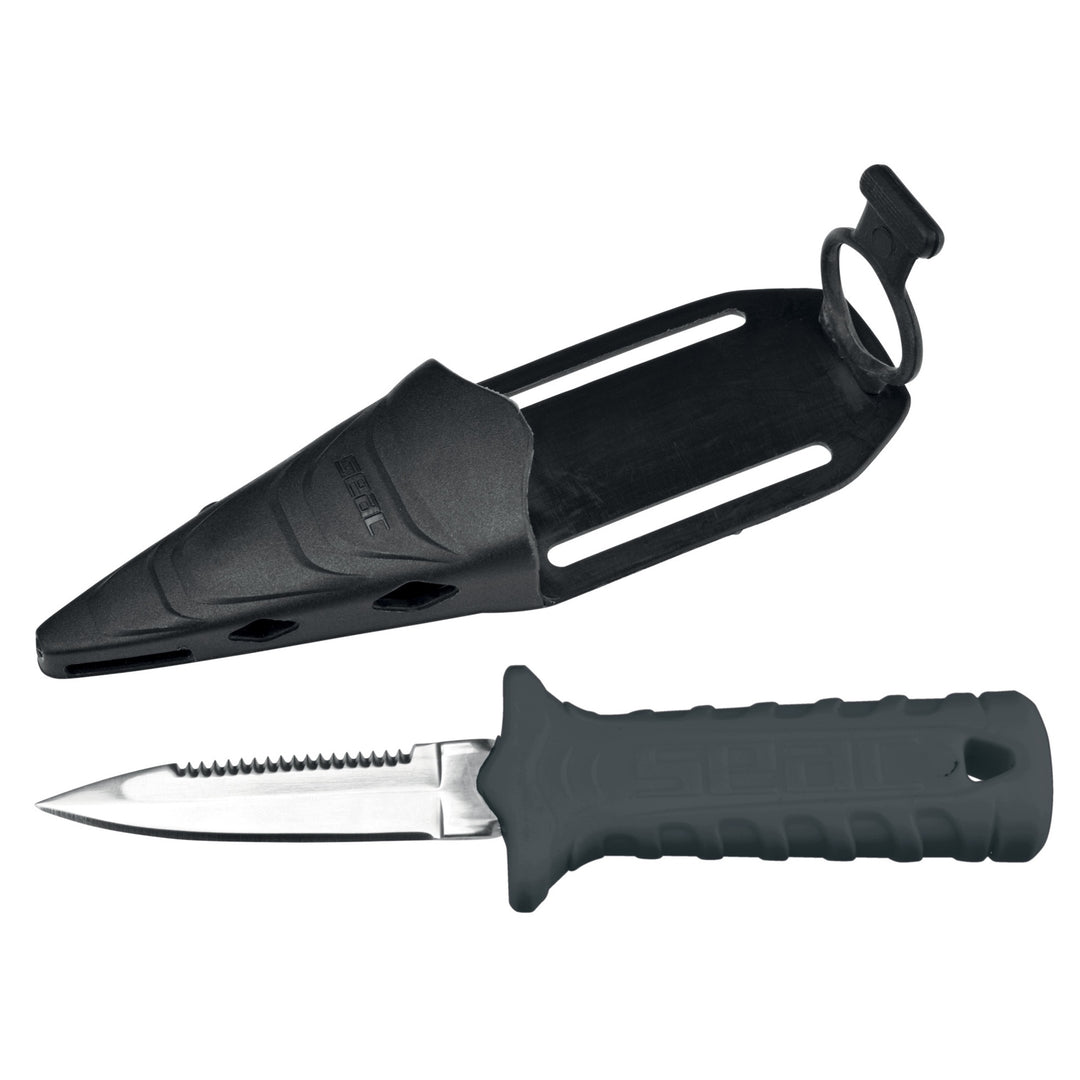 Seac Samurai stainless steel serrated dive knife with leg sheath