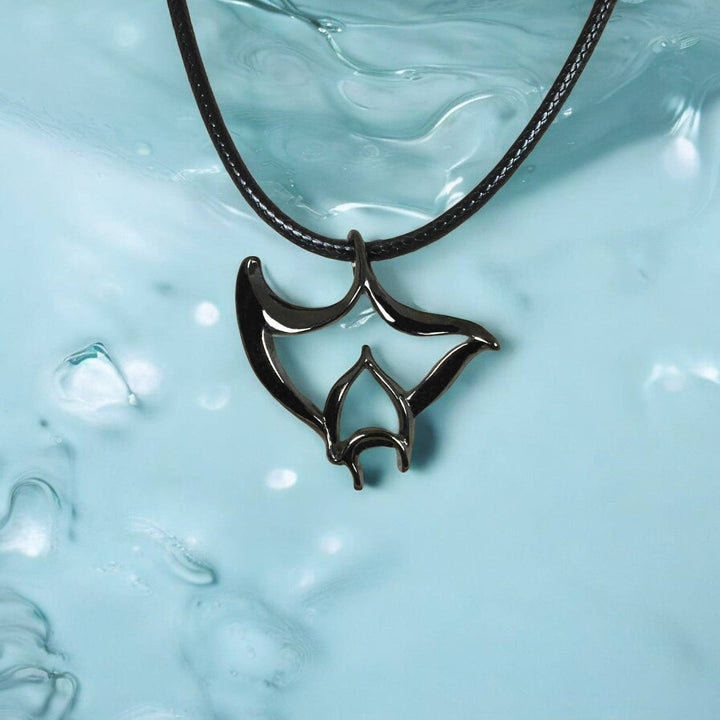 Manta Ray Pendant Necklace – "Big Ray" - Jet Black Finish: 20"