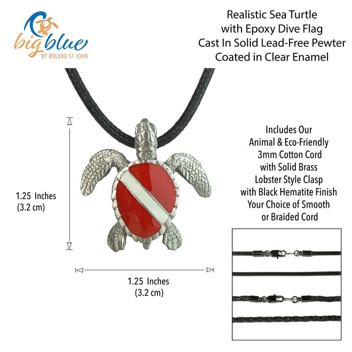 Turtle Necklace with Dive Flag 18"