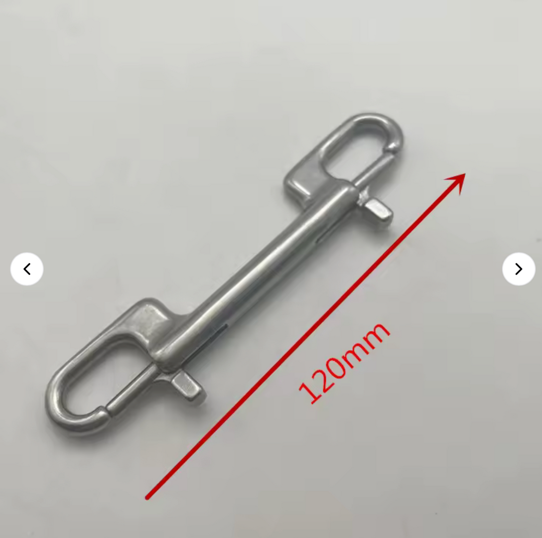 Ergonomic stainless steel double-ender bolt snap with two-way gates
