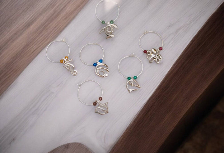 Roland St John sea life wine glass markers six charms set