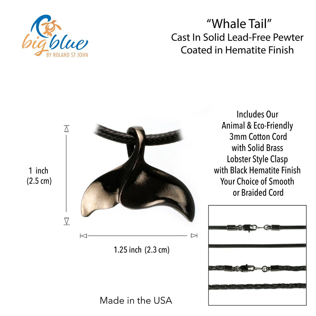 Whale Tail Fluke Necklace – Sealife Collection - Jet Black Finish: 20"